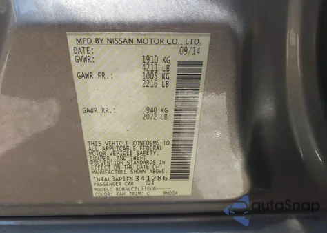 2015 Nissan Altima 2.5 S from USA, damaged, VIN 1N4AL3AP1FN341286